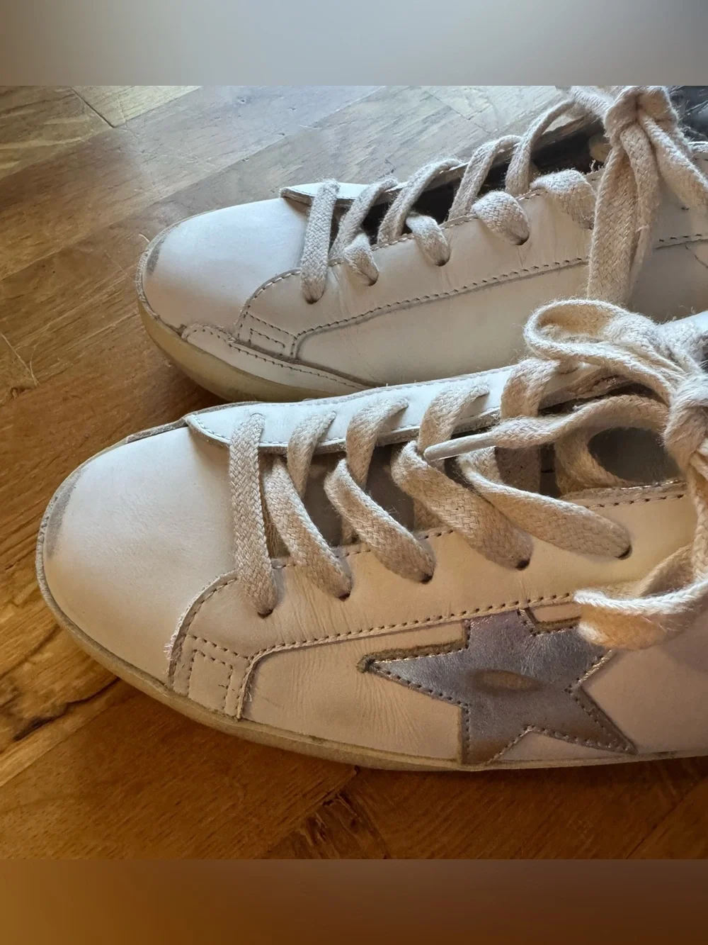 Golden Goose Super-Star White Leather Sneakers Pink and Silver Accents Sz 40 - Picture 10 of 16
